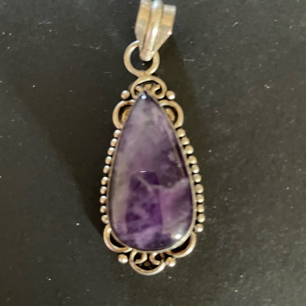 Purple stone large pear tear pendant